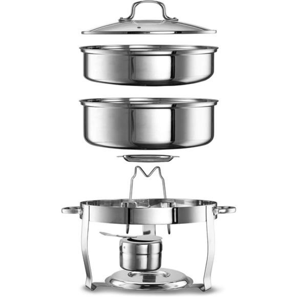 Stainless Steel Chafing Dish Buffet Set, Round Food Warming Tray, 4.5 Qt